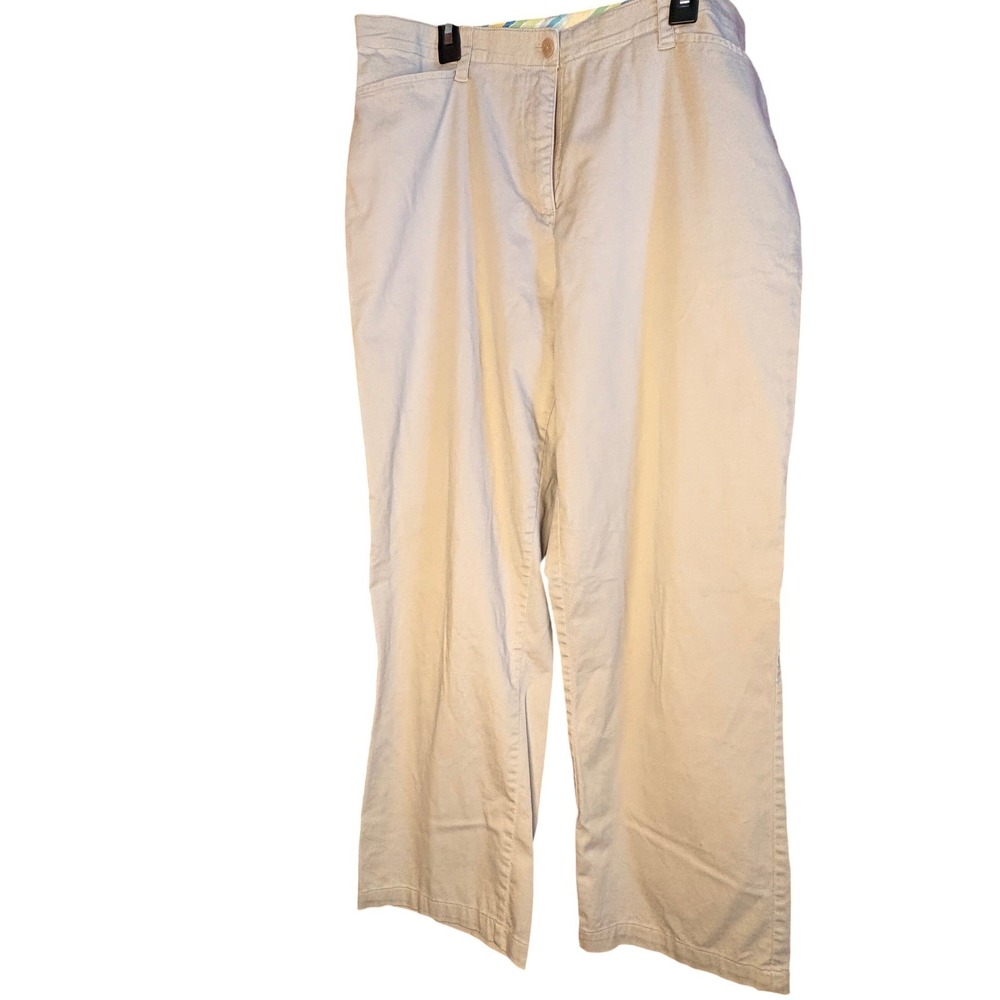 Pappagallo Womens Khaki Wide Leg Chino Pants Tan Cotton Stretch Size 12